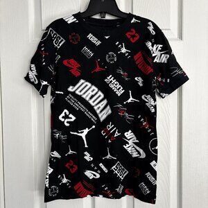 NEW: Jordan All Over Print Youth T-Shirt in Black and Red Size L 12-13 Year Old